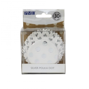 Cupcake Baking Cases - Silver Polka Dots